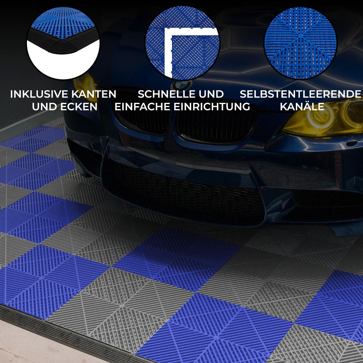 GARAGENBODENFLIESEN Belüftete mit Kanten – 120 Grau und 120 Blau - Grau, Kunststoff (40/1.8/40cm)
