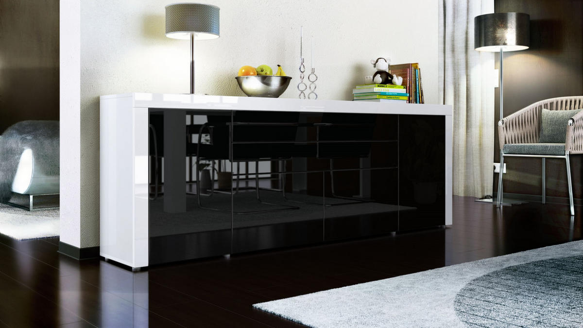 SIDEBOARD La Paz Schwarz Hochglanz / Weiß Hochglanz - Schwarz Hochglanz, Holzwerkstoff (200/72/35cm) - Vladon