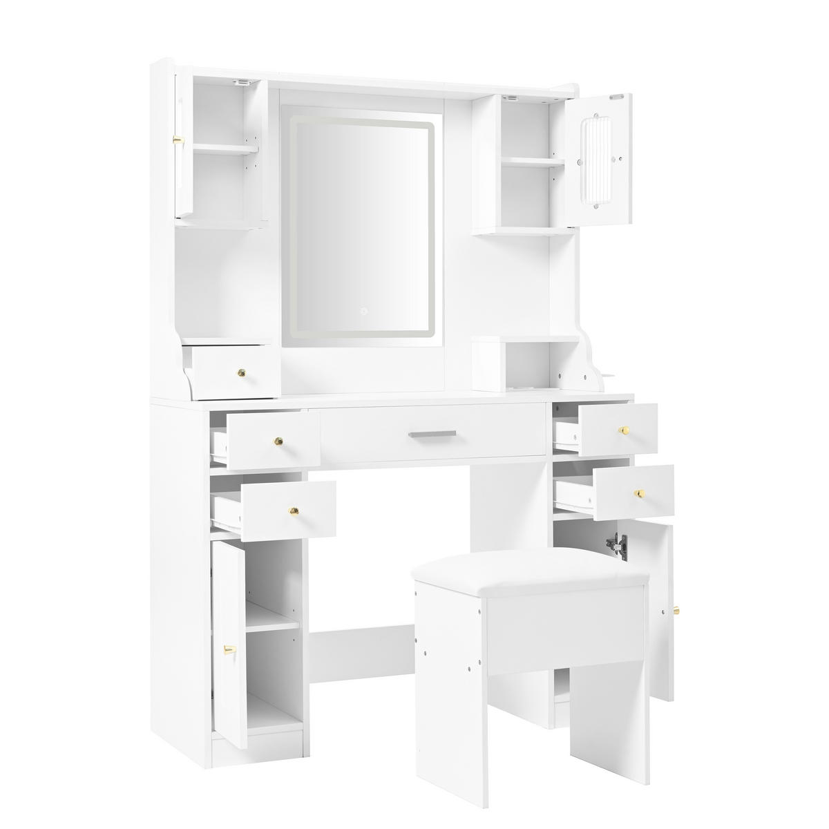 SCHMINKTISCH 105/40/152 cm Weiß aus Spanplatte mit LED-Spiegel - Weiß, Holzwerkstoff (40/152/105cm) - OKWISH