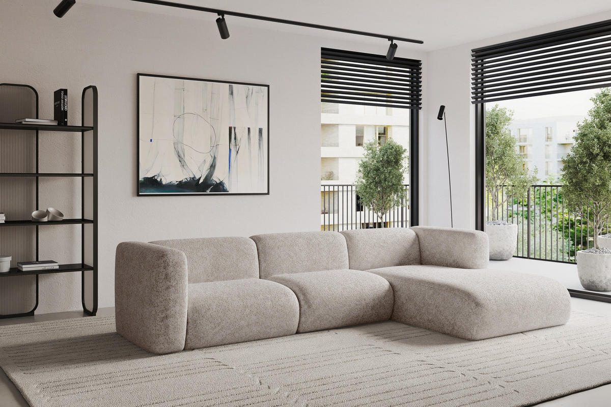ECKSOFA Ottomane Rechts MIRA-L1 227x179x89 Hellgrau Velours - Hellgrau/Schwarz, Holzwerkstoff/Kunststoff (227/179cm) - ALTDECOR