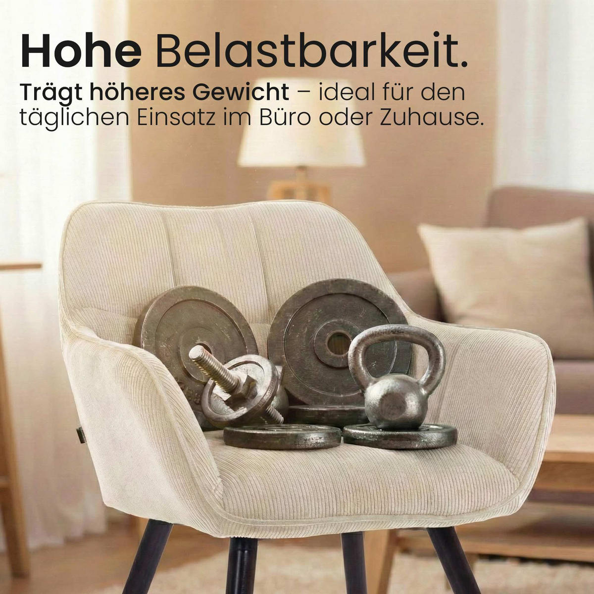 ESSZIMMERSTUHL Cord Creme - Creme/Schwarz, Holz/Textil (65/82/64cm) - CLP