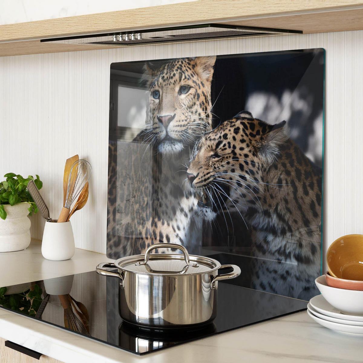 GLASPLATTE 60x52 cm Zwei Leoparden - Cappuccino, Glas (60/52cm) - TULUP