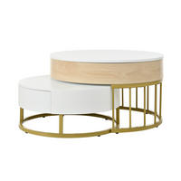 COUCHTISCH-KOMBINATION 70/70/56 + 60/60/27 cm in Weiß und Gold aus MDF mit Schublade - Weiß, Holzwerkstoff (70/70/56cm) - OKMYHOME