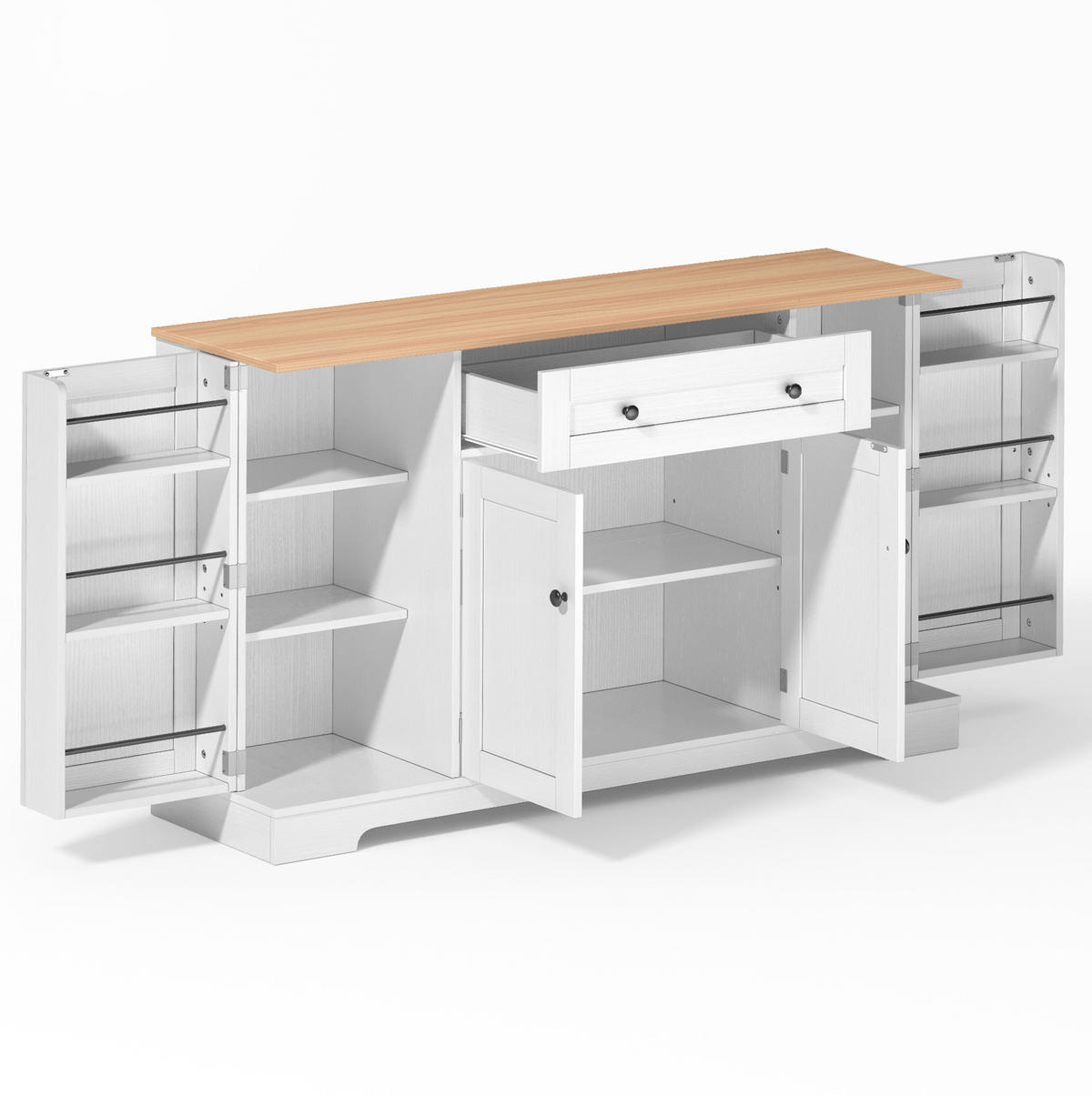 KOMODA, 138 cm, MDF natur/bijela, s ladicom i podesivim policama - prirodne boje, drvni materijal (138/85/40cm) - BEAOK