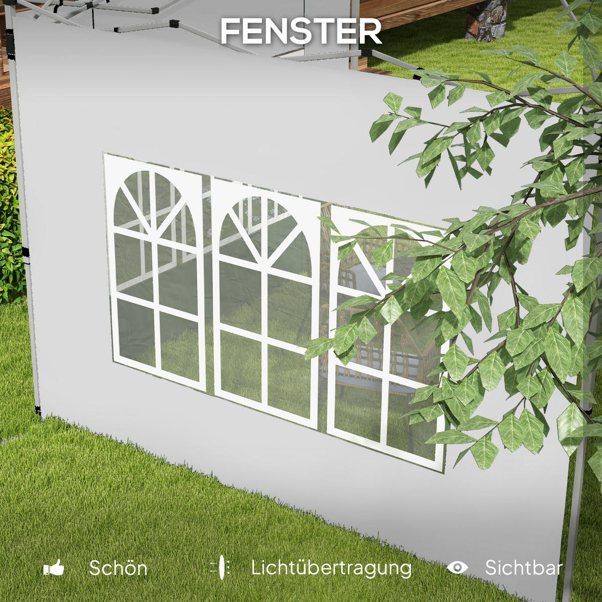 2ER-SET Seitenteile für Pavillon 3x3/3x4 m, Seitenwand mit Fenster, wasserdicht - Weiß, Textil (295/195/1cm) - Outsunny