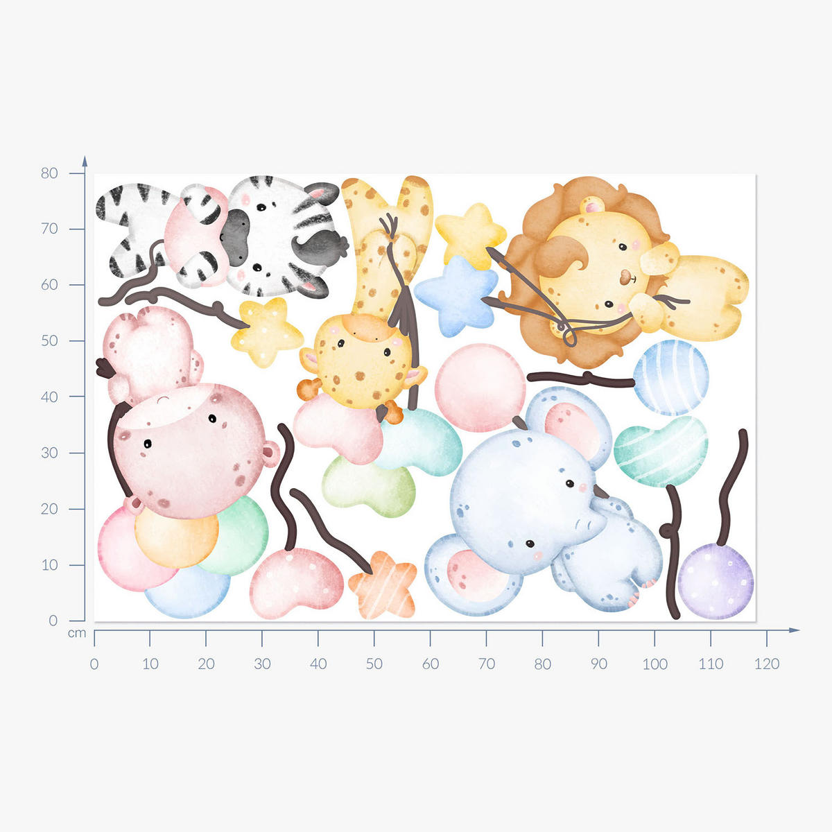 WANDAUFKLEBER 80x118cm - Wildtiersafari - Multicolor, Kunststoff (80/118/0.1cm) - Wallfluent