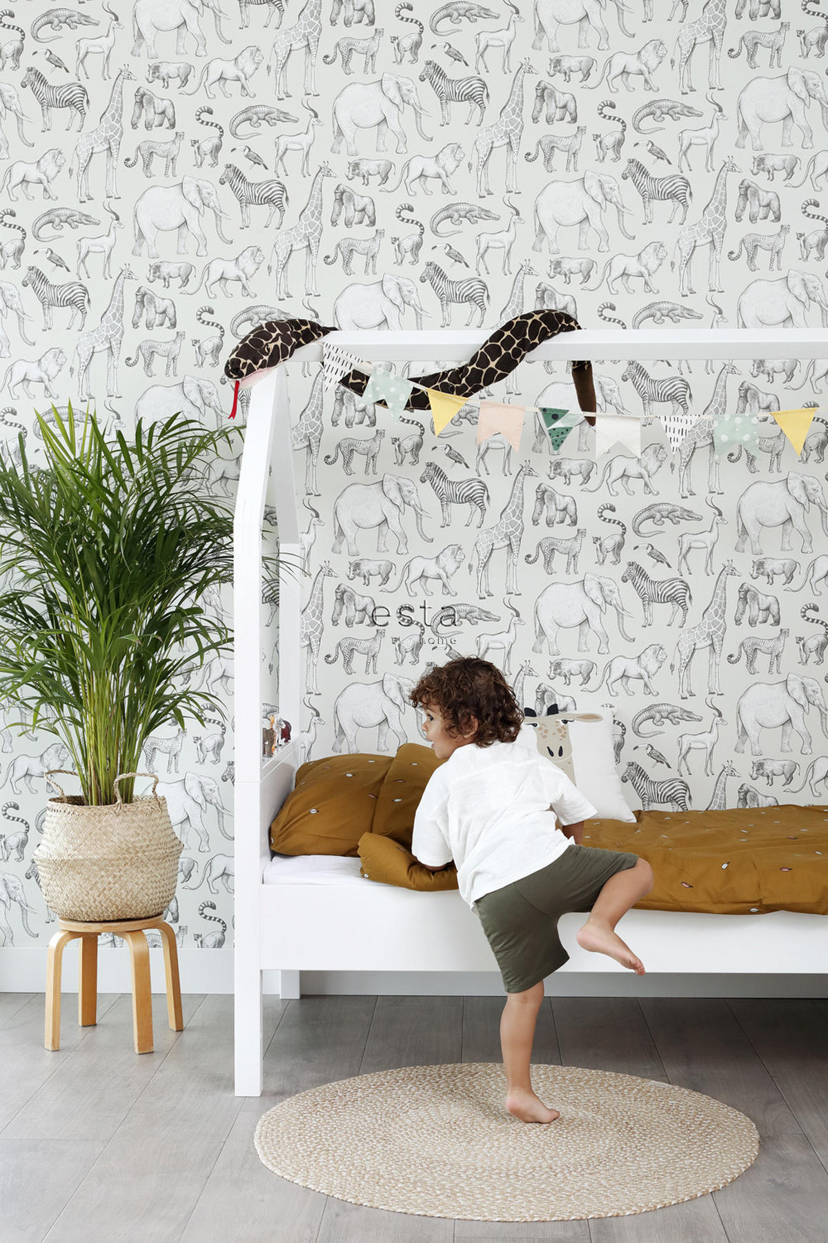 TAPETE Dschungeltiere 53 cm x 10.05 m - Grau, Papier (53/0.1cm) - ESTAhome
