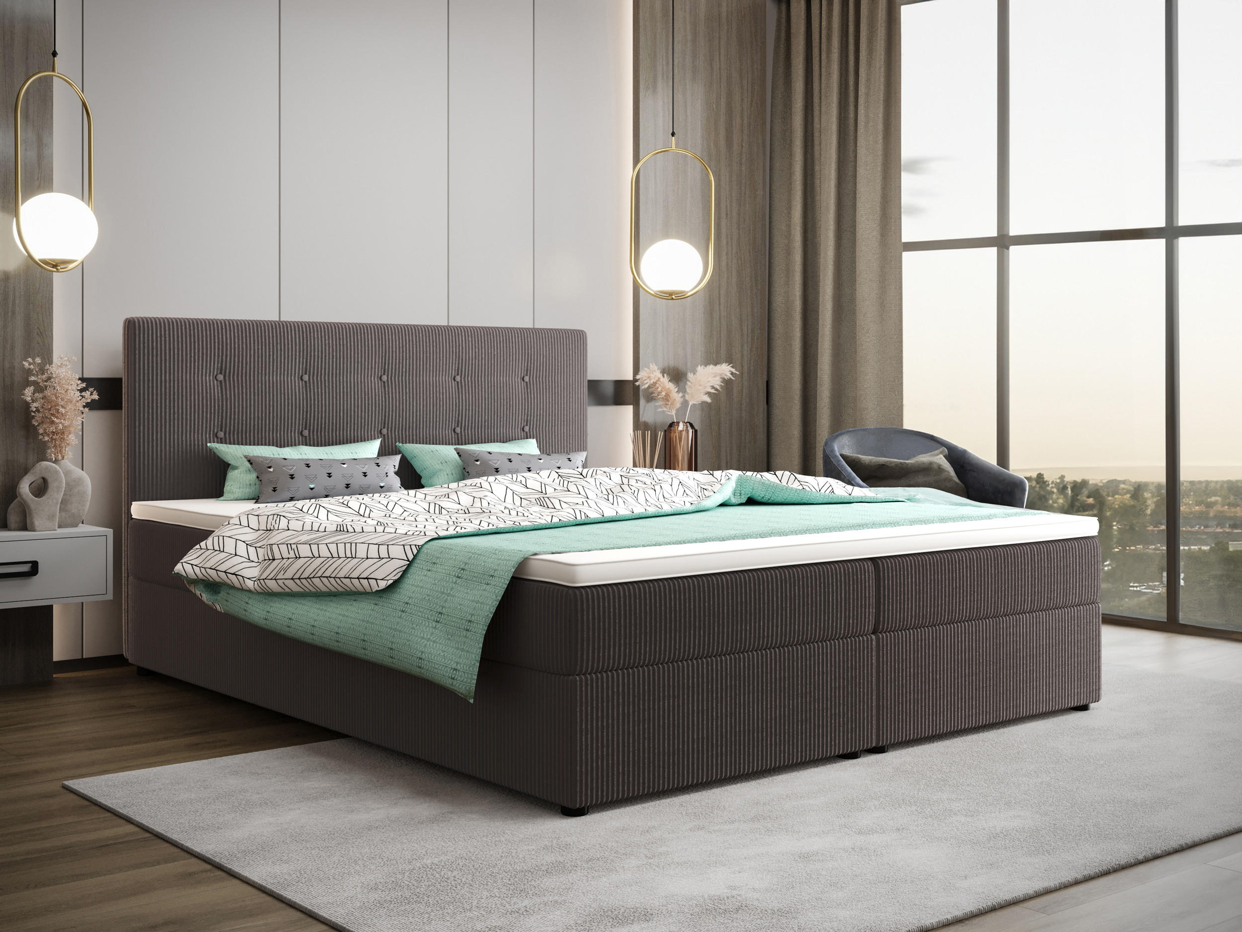 BOXBETT FADO 22 mit Matratze H3, Bonell und Topper 140x200 Zoom 21 - Grau, Holz/Textil (140/200cm) - Bedante