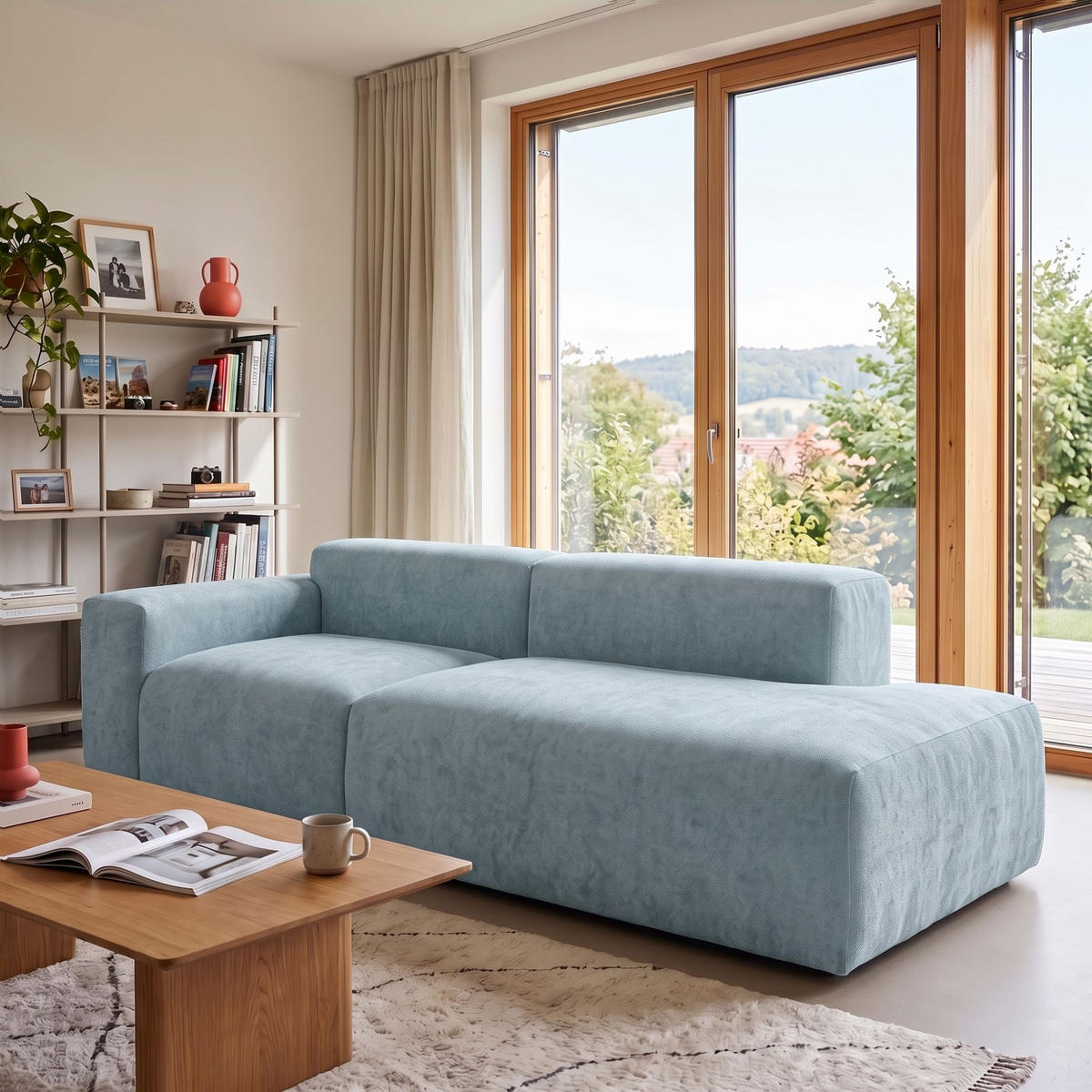 3-SITZER modulares Sofa HEAVEN SET 1 Rechts, Breite 255 cm Webstoff Blaugrau - Blaugrau/Schwarz, Holz/Kunststoff (102/71/255cm) - Muffo