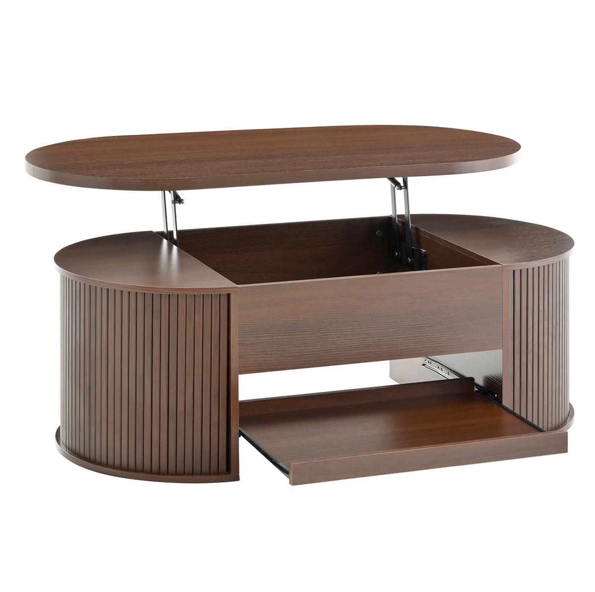 COUCHTISCH 110/55,5/40 cm höhenverstellbar mit klappbarer Tischplatte und ausziehbarer Ablage, Natur-Walnuss - Dunkelbraun, Holzwerkstoff (110/55.5/40cm) - Redom