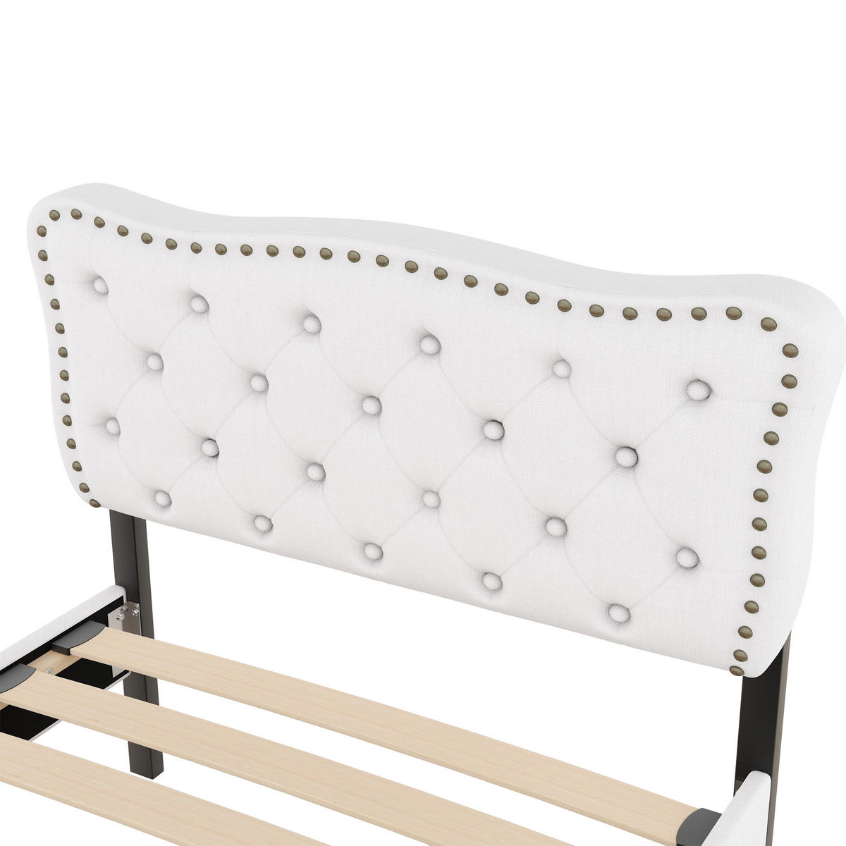 POLSTERBETT 90/200 cm hellbeige mit zwei Schubladen und verstellbarem Nachttisch - Beige, Textil (90/200cm) - OKWISH