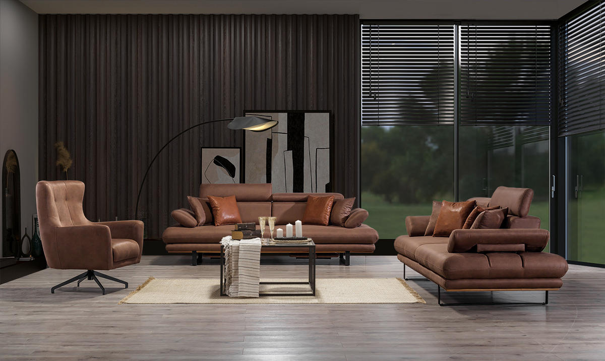 SITZGARNITUR Energy Grau-Seidengrau Stellvariante:3+3+1 - Braun, Holz (240/80/100cm) - Villa Möbel