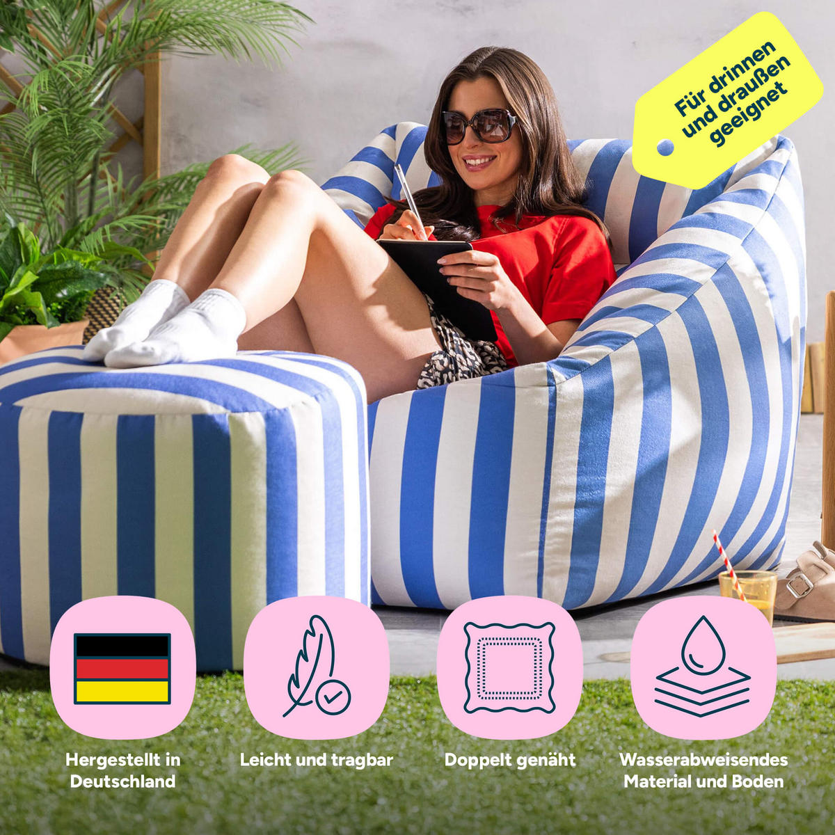 SITZSACK mit Sitzpouf Natalia - Blau, Textil (97/73/84cm) - icon