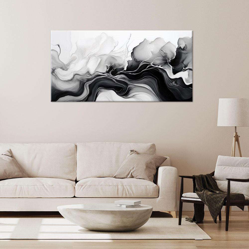 LEINWANDBILD Tinte abstrakt schwarz und weiß 80x40cm - Schwarz, Textil (80/40cm) - Feeby