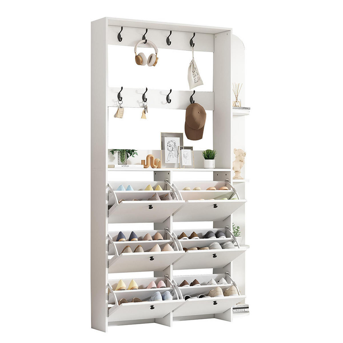 GARDEROBE in 120 x 24 x 200 cm,3-in-1 multifunktionaler Schuhschrank,Weiß - Weiß, Holzwerkstoff (24/200/120cm) - KOMHTOM