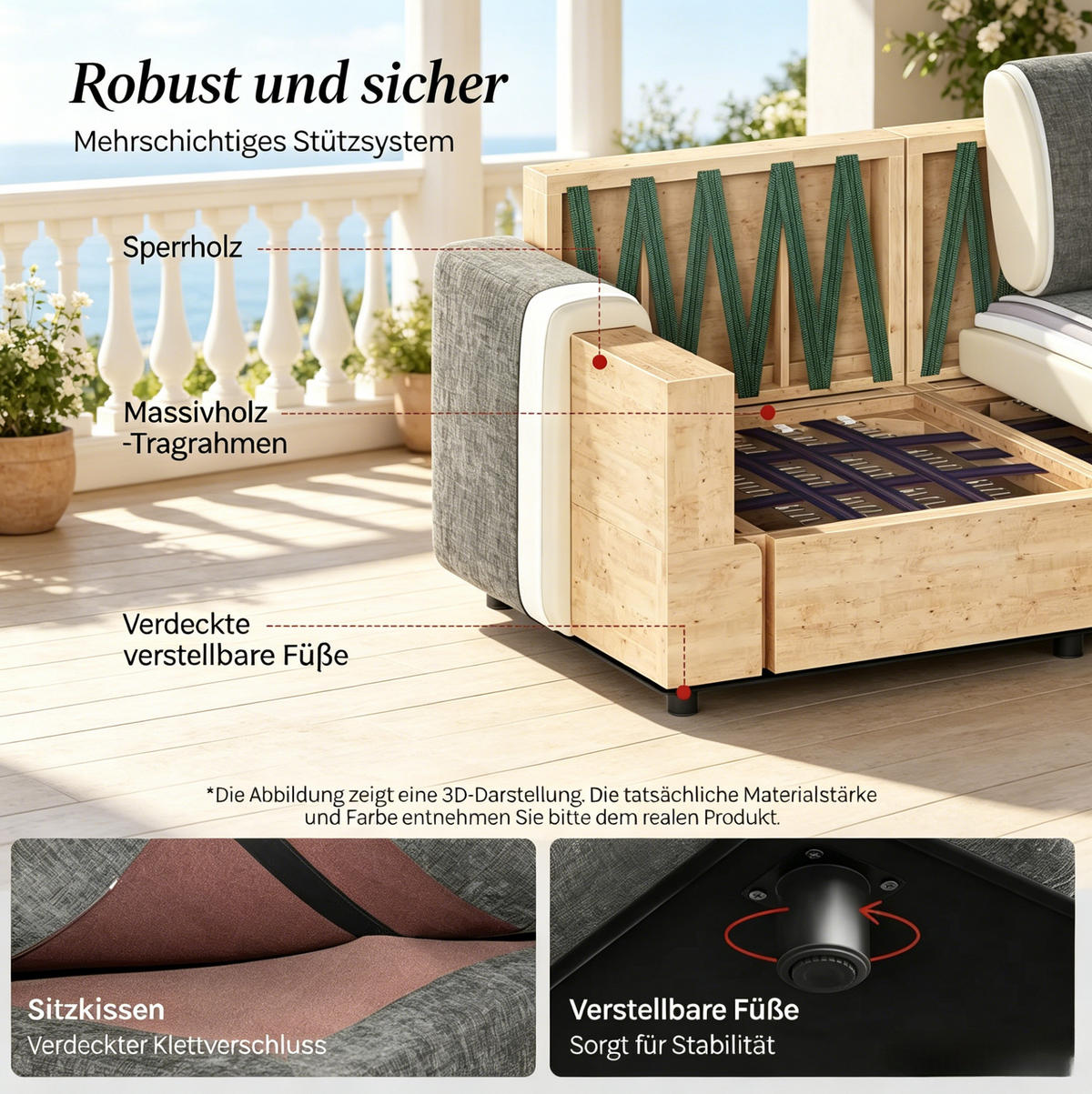 SOFA Modulares Design 180 x 91 x 83 cm Grey - Grau, Holzwerkstoff (180/83/91cm) - Meubliv