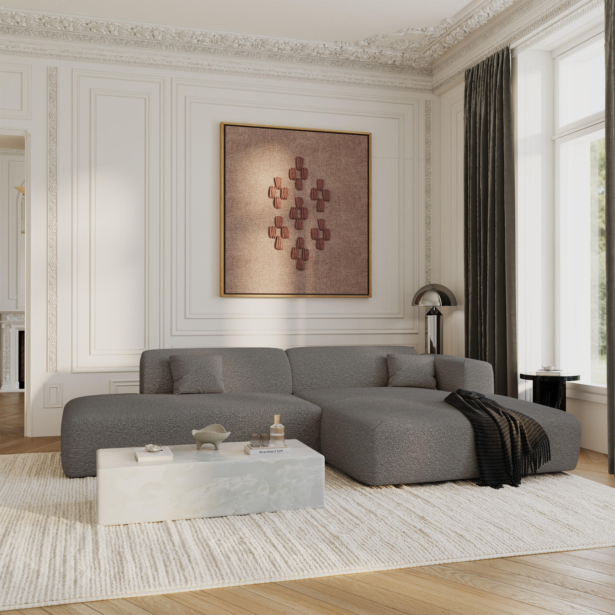 ECKSOFA RECHTS Bouclé-Stoff Graphitgrau 310cm - Graphitfarben/Grau, Textil (310/96cm) - Sia Home