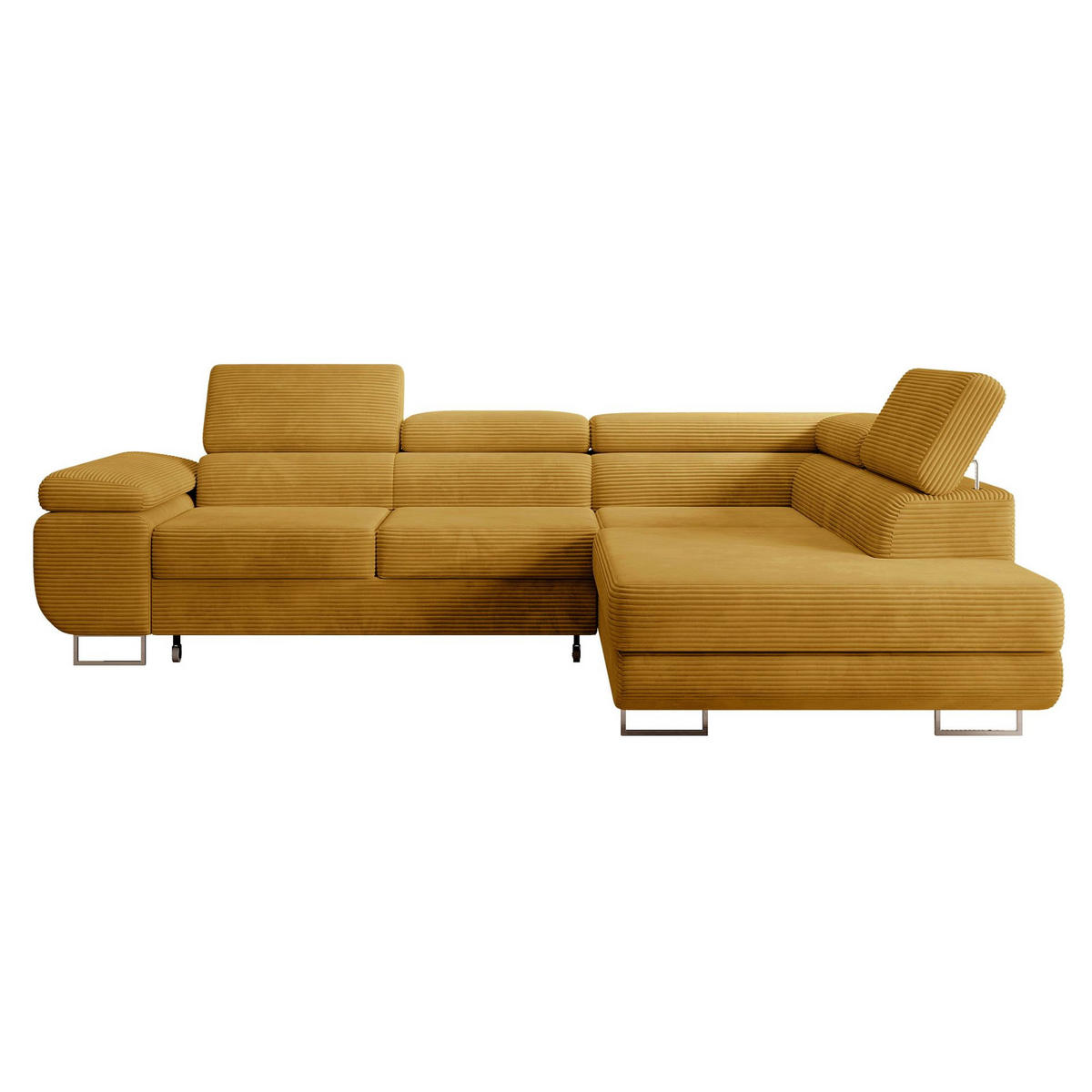 ECKSOFA Stevil Senfgelb Cordbezug - Silberfarben/Messingfarben, Textil/Metall (275/203cm) - Selsey