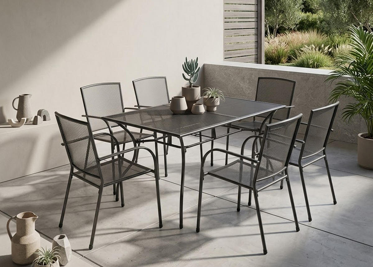 SITZGRUPPE Glasgow - Garten-GARTEN-GARNITUR 7-teilig Classic, Gartenessgruppe aus Streckmetall anthrazit - Grau, Metall - TPFGarden