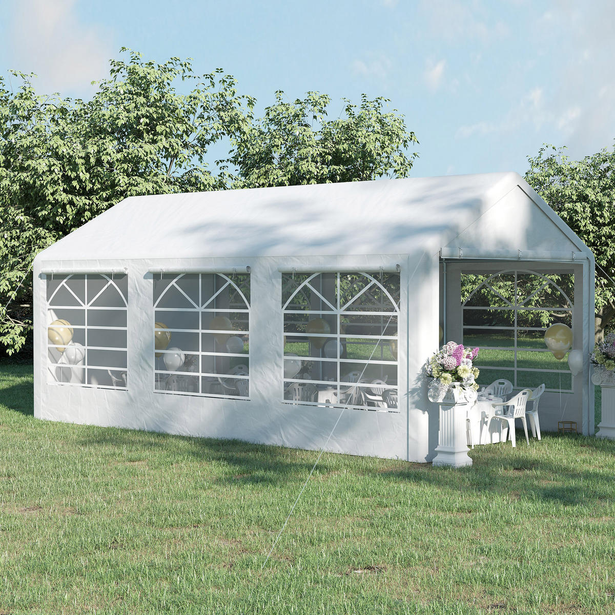 PAVILLON Partyzelt Polyester+Metall Weiß - Silberfarben/Weiß, Kunststoff/Metall (300/280/600cm) - Outsunny