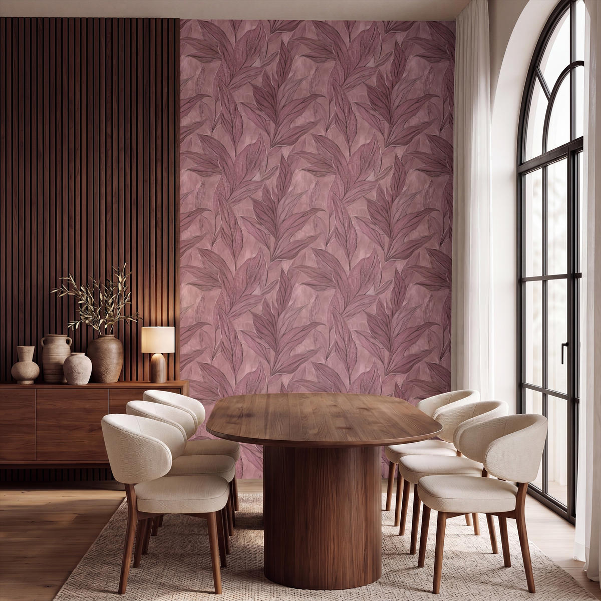TAPETE - Blätter - Muster - Lila - 160x280 cm - Altrosa, Papier (160/280cm) - OnlyWow