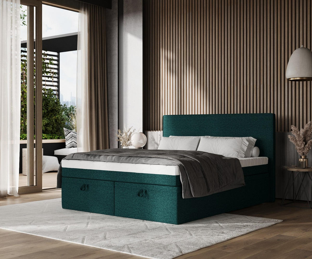 BOXBETT Zalla 180/200 cm Grün im Riva Stoff - Schwarz/Grün, Holz/Holzwerkstoff (180/200cm) - AltaBeds