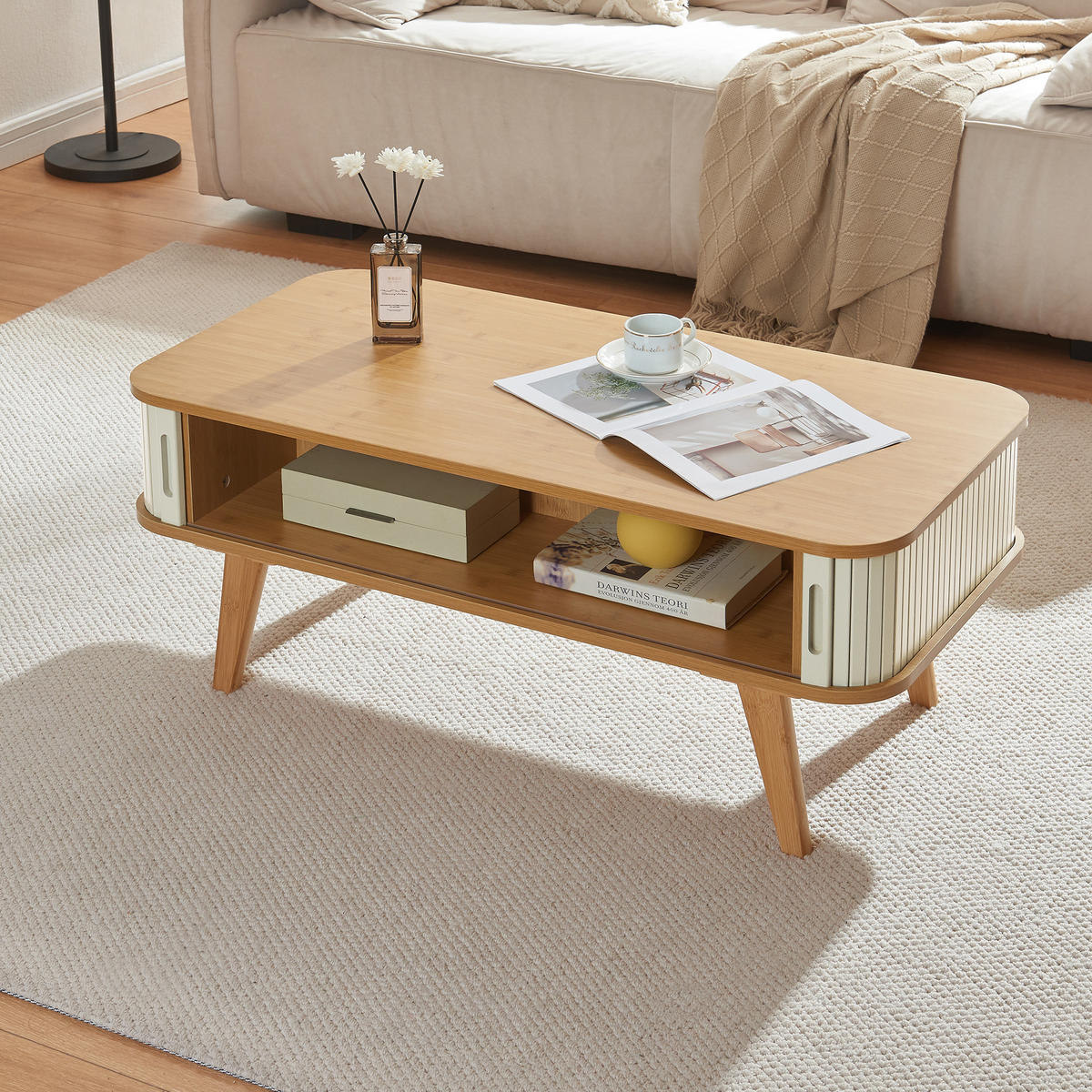 COUCHTICH Tysvær 100/50/40 cm - Creme, Holz/Holzwerkstoff (50/100/40cm) - [en.casa]