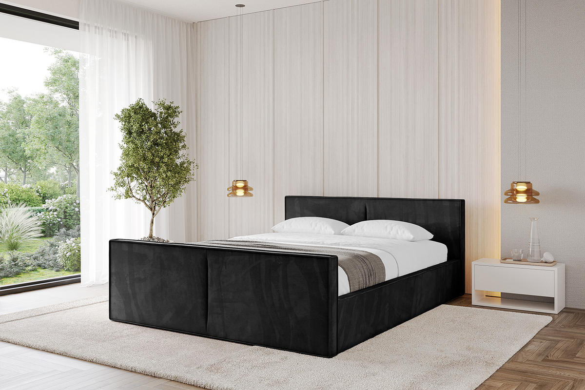 POLSTERBETT mit Bettkasten, Fußteil und Lattenrost, Boxbett ohne Matratze - TIVON-Z-V1 180x200 Schwarz - Schwarz, Holzwerkstoff/Textil (180/200cm) - ALTDECOR