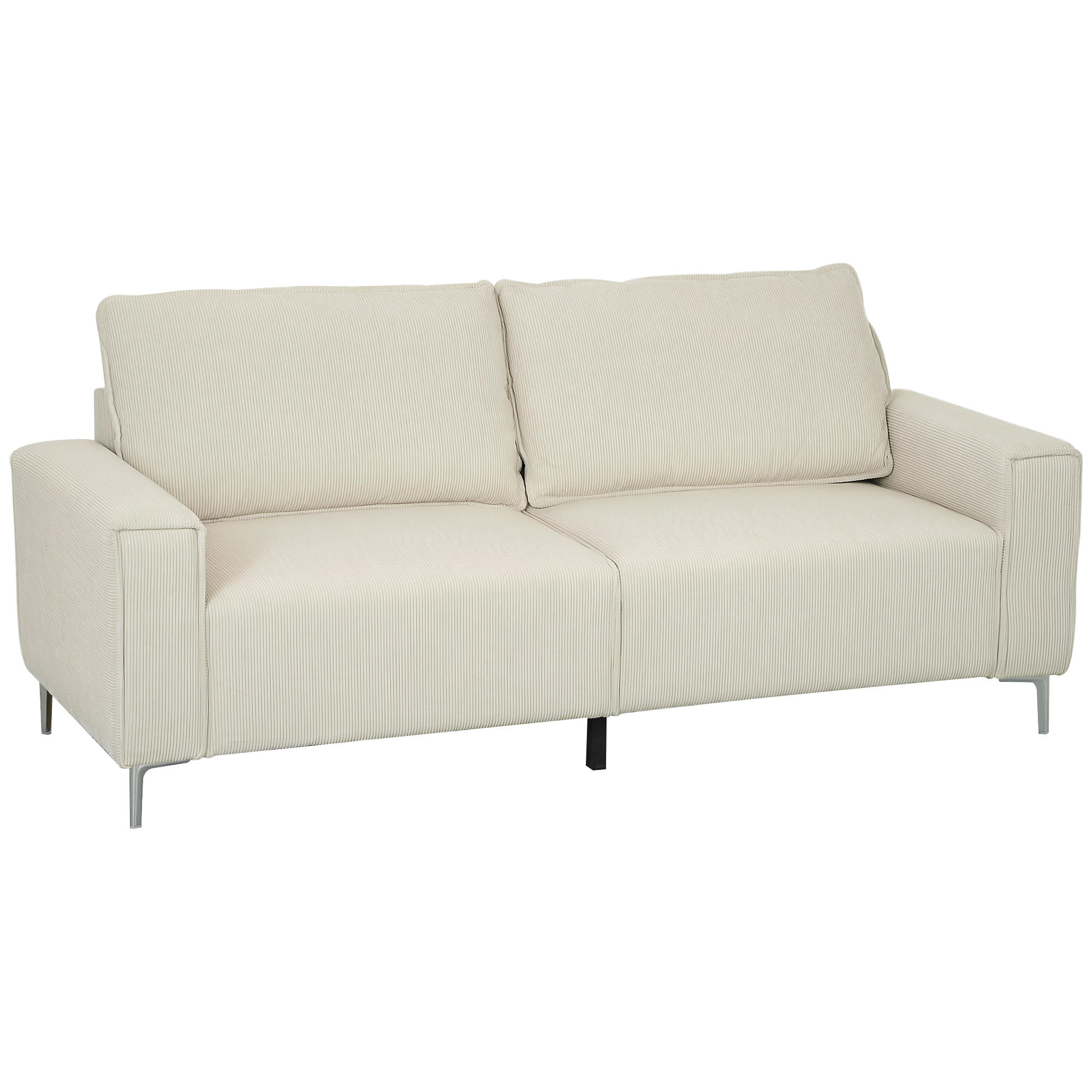 3-SITZER Sofa, Couch mit Armlehnen, Rückenkissen, für Wohnzimmer, Schlafzimmer - Silberfarben/Creme, Textil/Metall (77/80/193cm) - HOMCOM