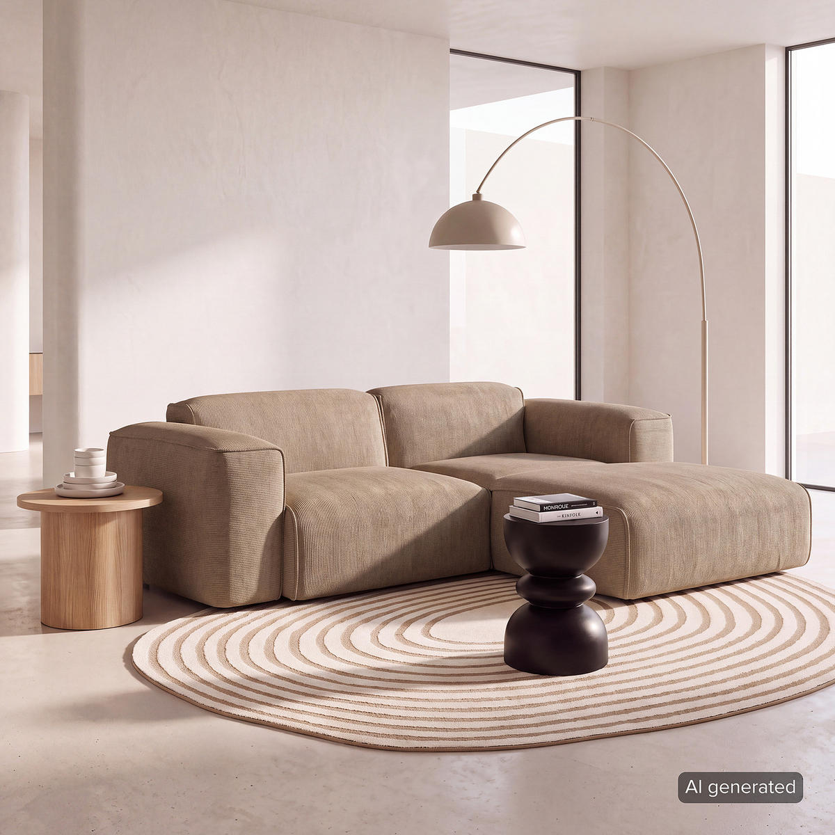 ECKSOFA mit XL-Longchair - Taupe/Schwarz, Kunststoff/Textil (260/171cm) - home24