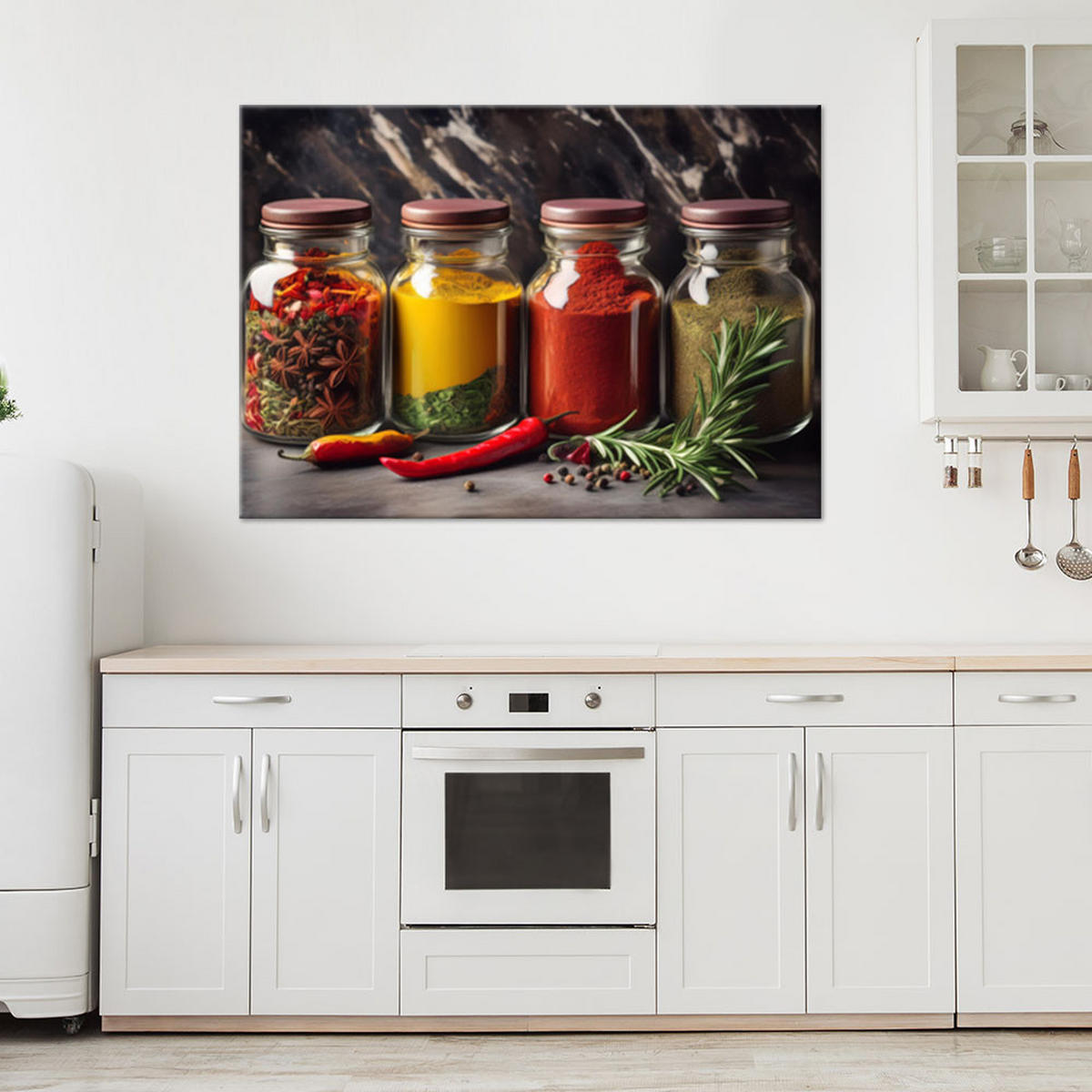 LEINWANDBILD Gewürze im Glas für die Küche 120x80cm - Multicolor, Textil (120/80cm) - Feeby