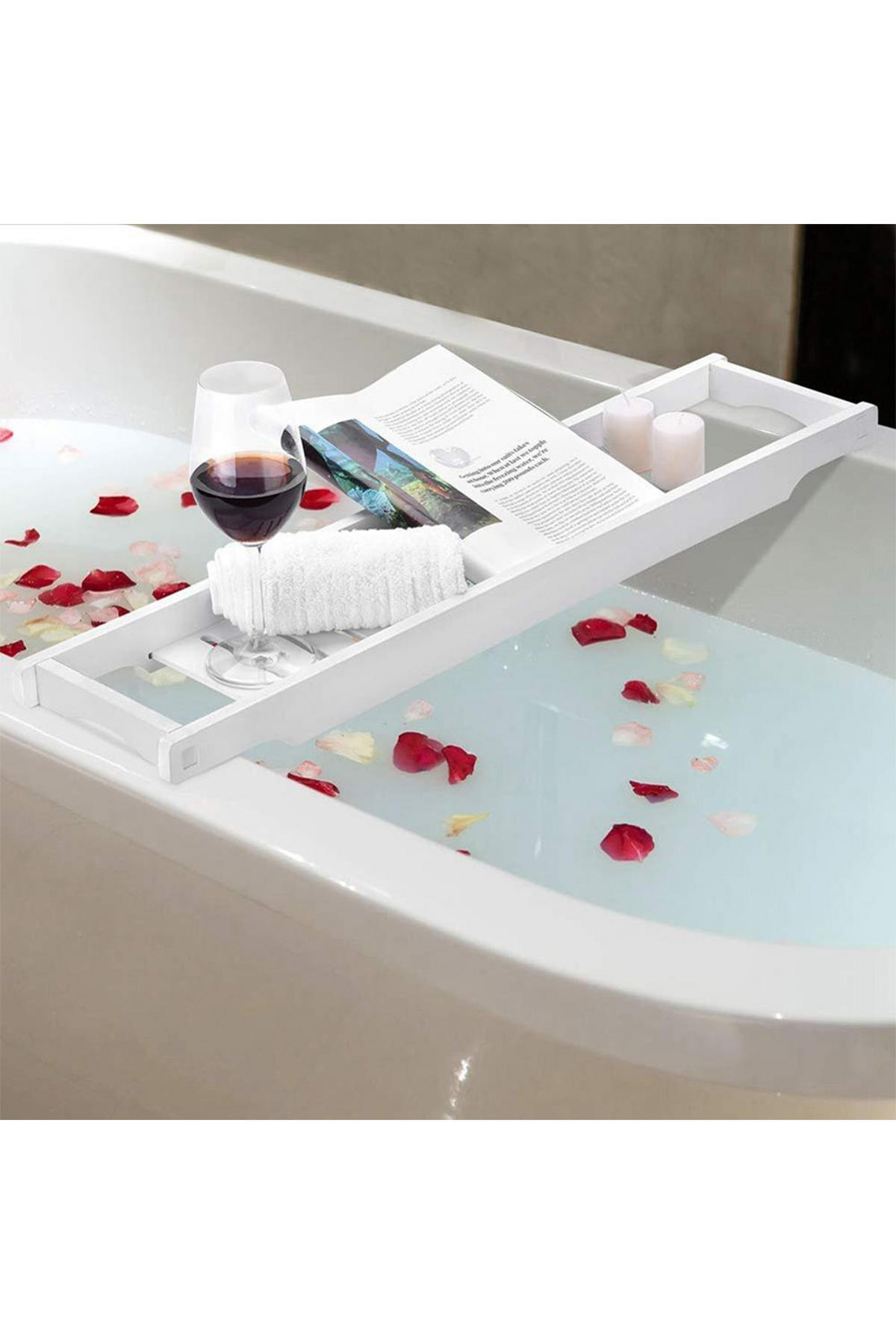 BADEWANNENABLAGE aus Bambus in Weiß Keine Montage erforderlich Ergonomisches Design 70 x 14,6 x 4,5 cm - Weiß, Holz (70/4.6/14.6cm) - Livingandhome
