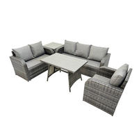 GARTENMÖBEL SET Polyrattan Dunkelgrau 6-Sitzer - Dunkelgrau/Grau, Glas/Kunststoff - Fimous