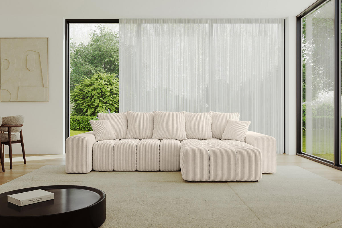 ECKSOFA Ottomane rechts ENIL-L 297x189x68 Beige Cord - Beige, Holzwerkstoff/Kunststoff (189/297cm) - ALTDECOR
