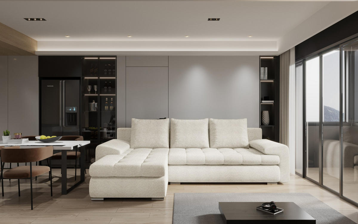 ECKSOFA TOMI Abriamo Ecru Links - Ecru, Holz (150/237cm) - Kaiser Möbel