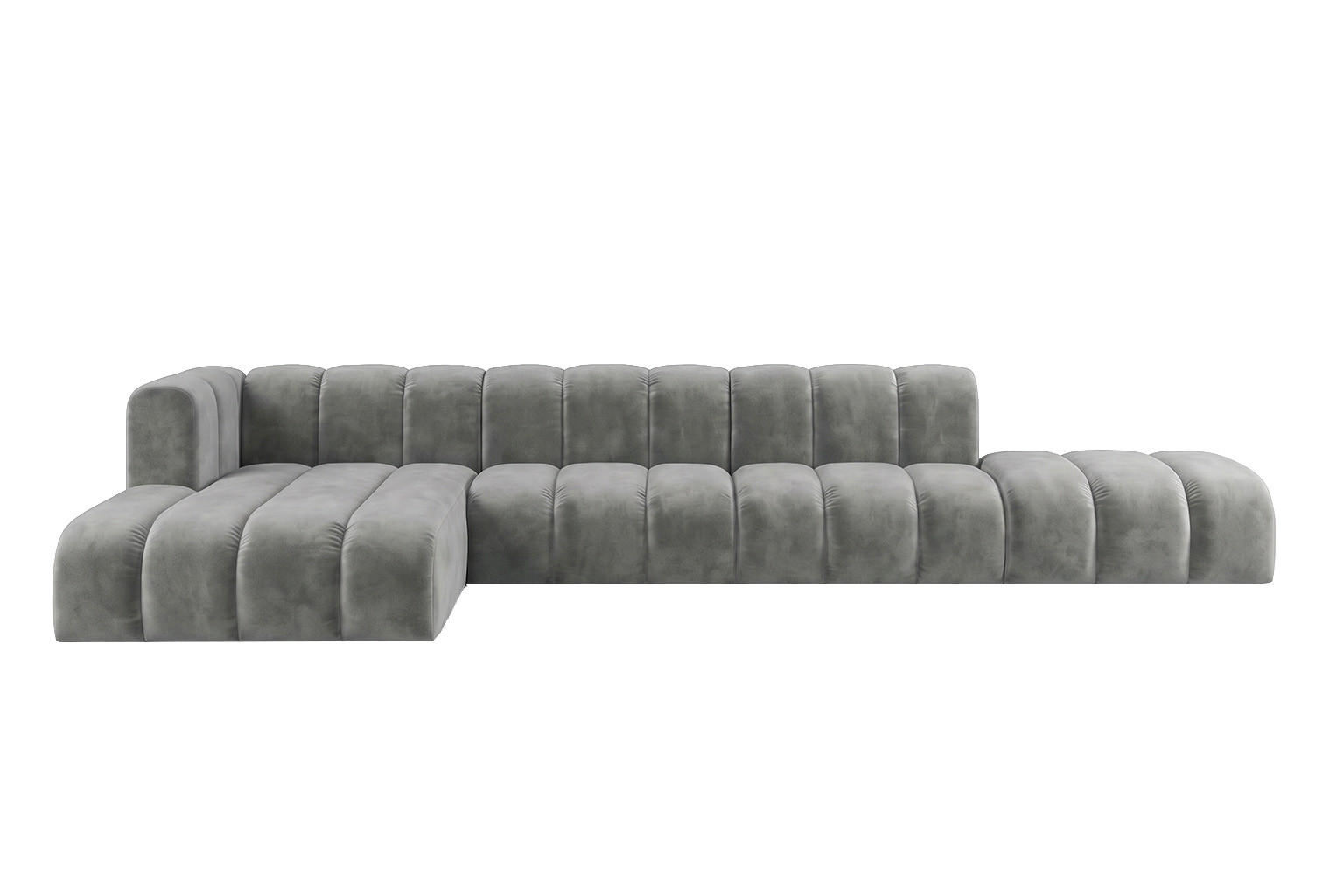 ECKSOFA Modulares In L-Form Mit Hocker, Velvet-Stoff Riviera, Grau, Links, GRAND - Grau, Holz (386/179cm) - Kaiser Möbel