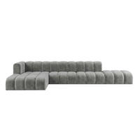 ECKSOFA Modulares In L-Form Mit Hocker, Velvet-Stoff Riviera, Grau, Links, GRAND - Grau, Holz (386/179cm) - Kaiser Möbel