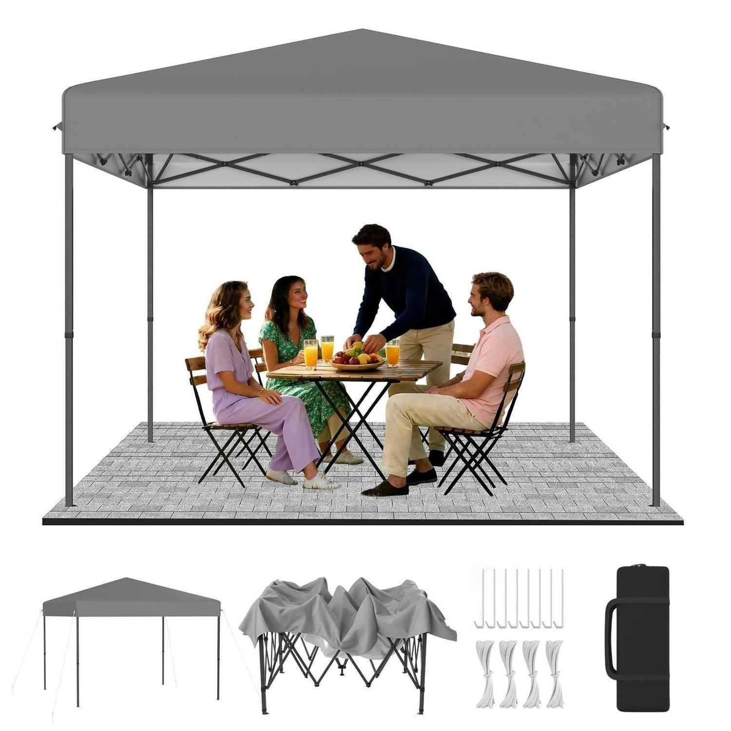 FALTPAVILLON 300 x 300 cm Silbergrau mit One-Touch Lift - Grau, Textil (300/260/300cm)