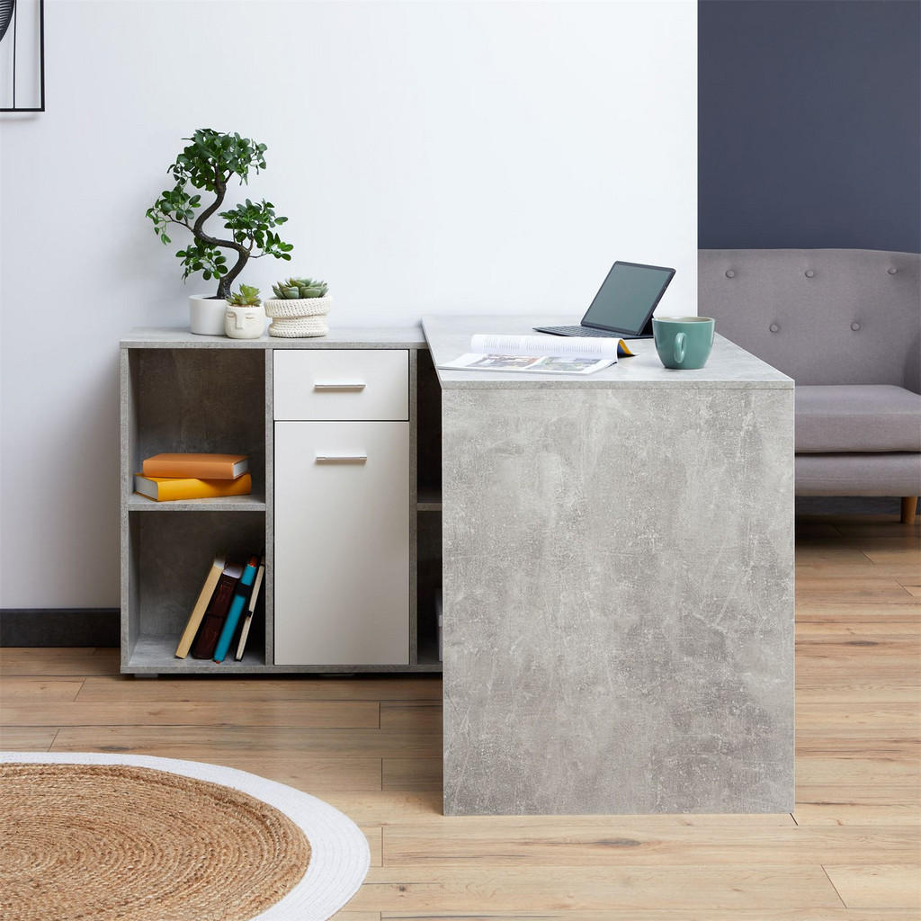 Thumbnail - CARO-Möbel Eckschreibtisch, Grau, Weiß, Holzwerkstoff, Mode, 120x75x122 cm, Arbeitszimmer, Schreibtische, Eckschreibtisc...