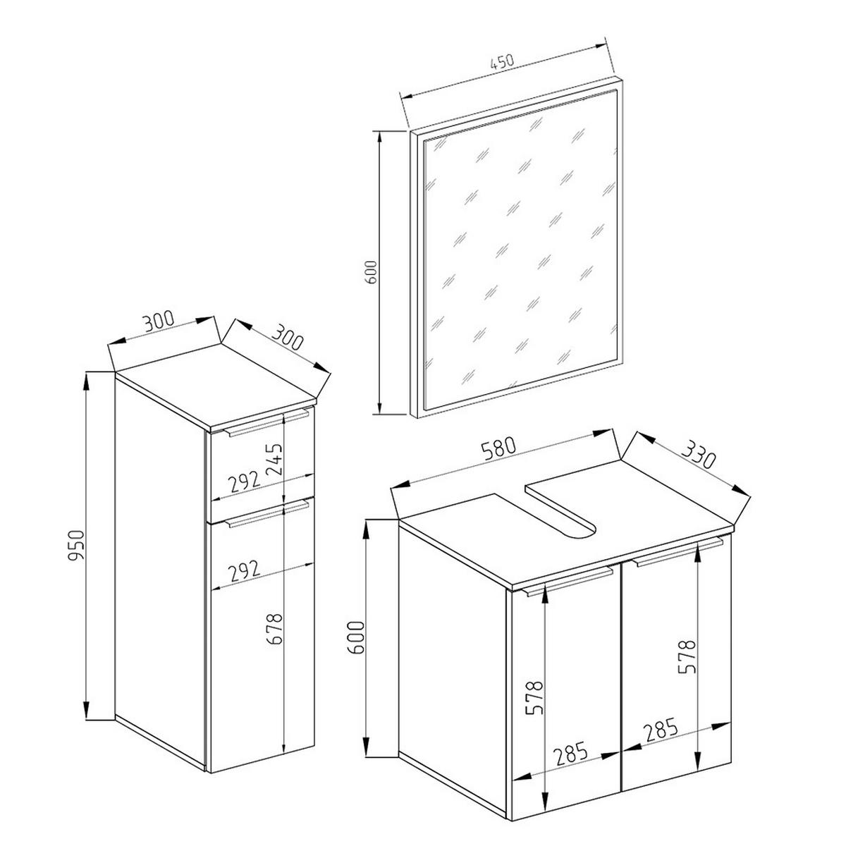 BADMÖBEL-SET Otis Weiß 3 Teile - Weiß, Holzwerkstoff (58/60/33cm) - Vicco