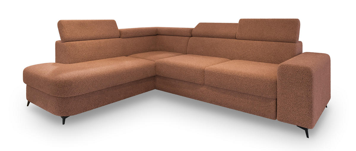 ECKSOFA ALVORO L-S Kupferfarben Boucle-Stoff mit Schlaffunktion - Kupferfarben, Holz (253/190cm) - MASSENO