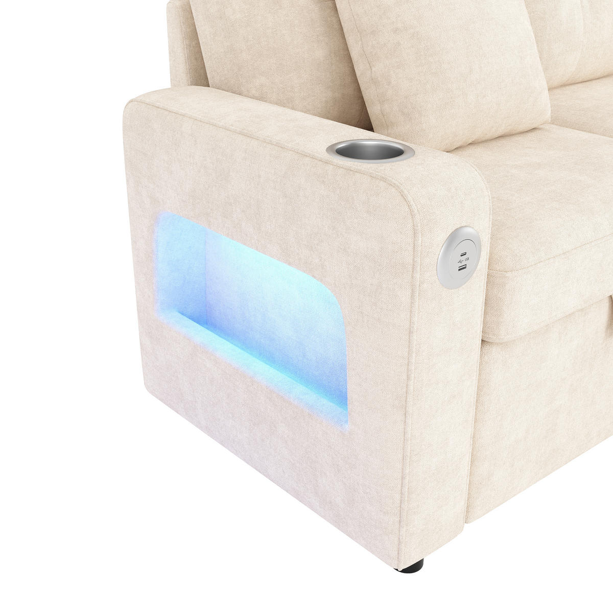 SOFA NA RAZVLAČENJE 2-sjedalo u bež boji s funkcijom spavanja, chenille - bež/crna, drvni materijal/tekstil (141.5/83.5/131cm) - CHICFURN