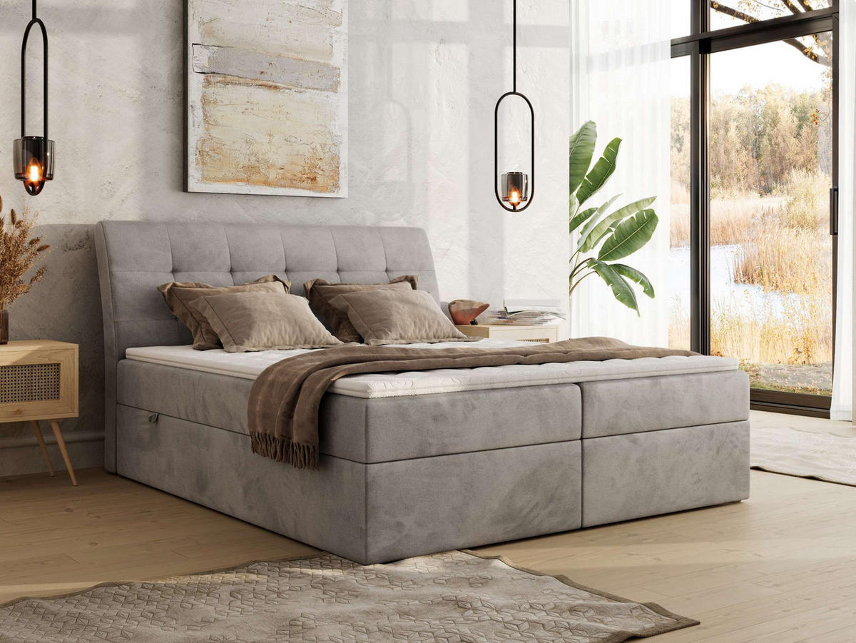 BOXBETT DAGOS 120/200 - Hellgrau Velvet - H4 - Topper T25 - Hellgrau, Textil (120/200cm) - MKS