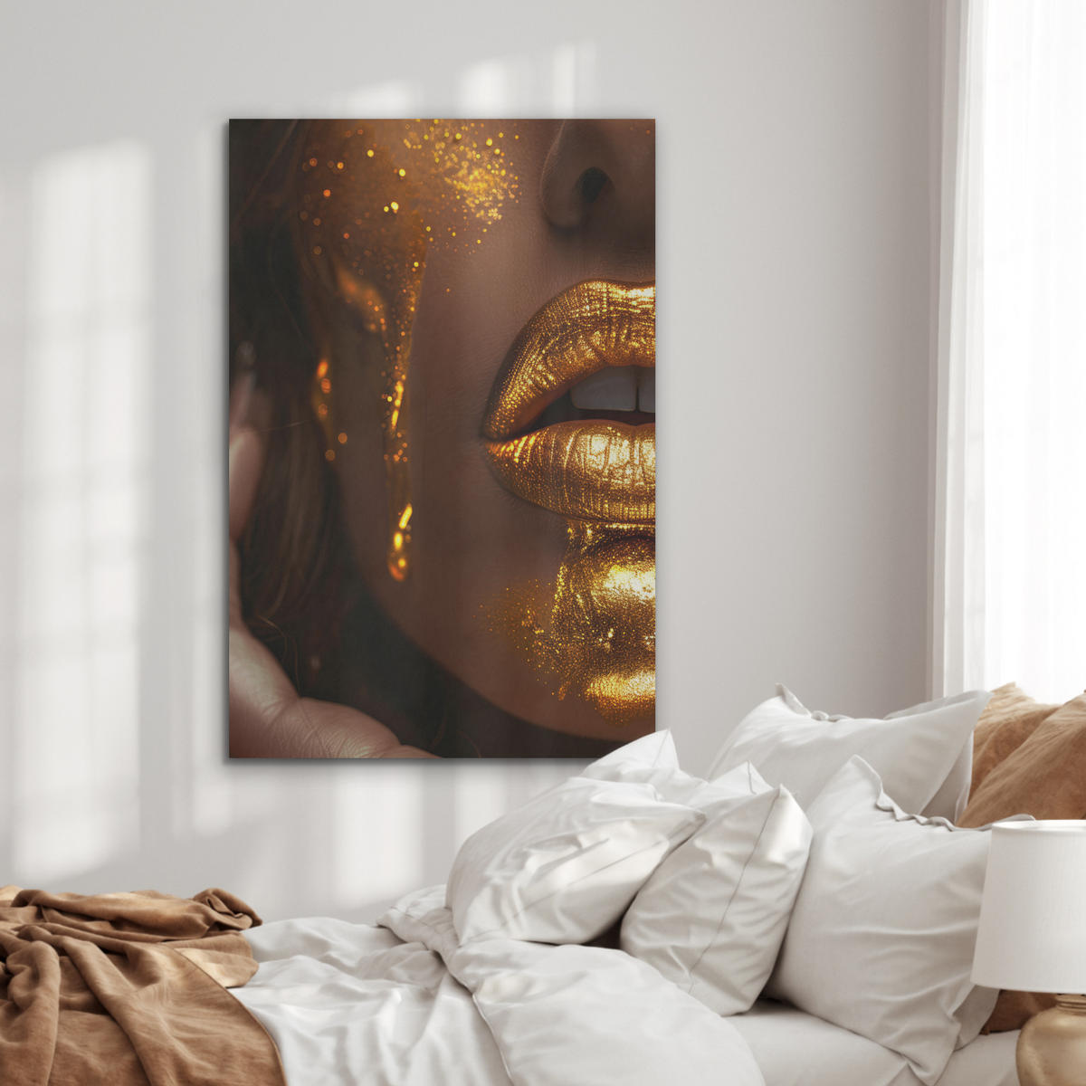 AKUSTIKPANEEL Frau - Gold - Luxus - Porträt 70x100 cm - Goldfarben, Textil (70/0.9/100cm) - MuchoWow
