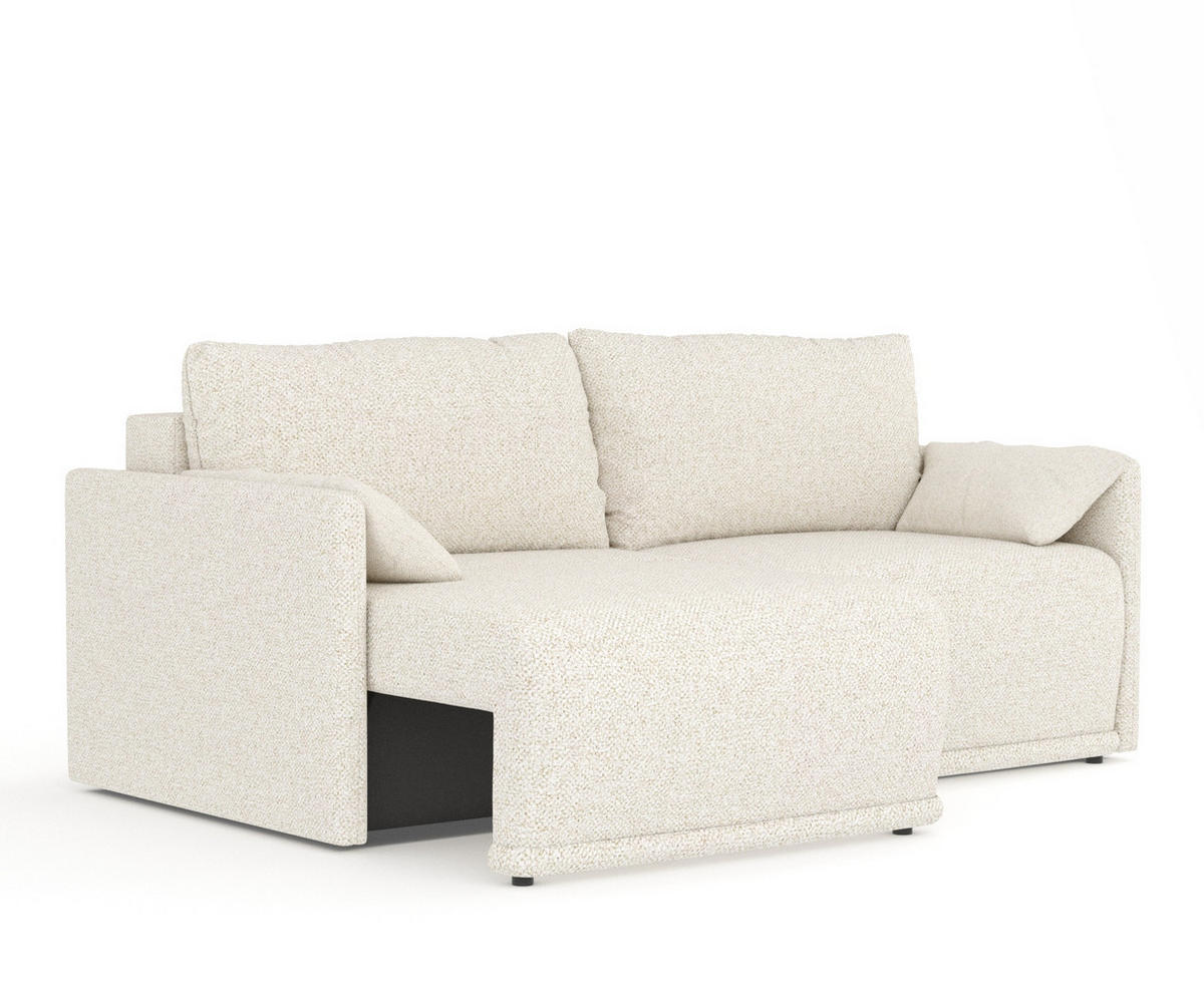 SCHLAFSOFA MIT ECKSOFA-FUNKTION Nappa Creme Plüschstoff - Creme/Schwarz, Holz/Holzwerkstoff (215/100/112cm) - Maison de Reve