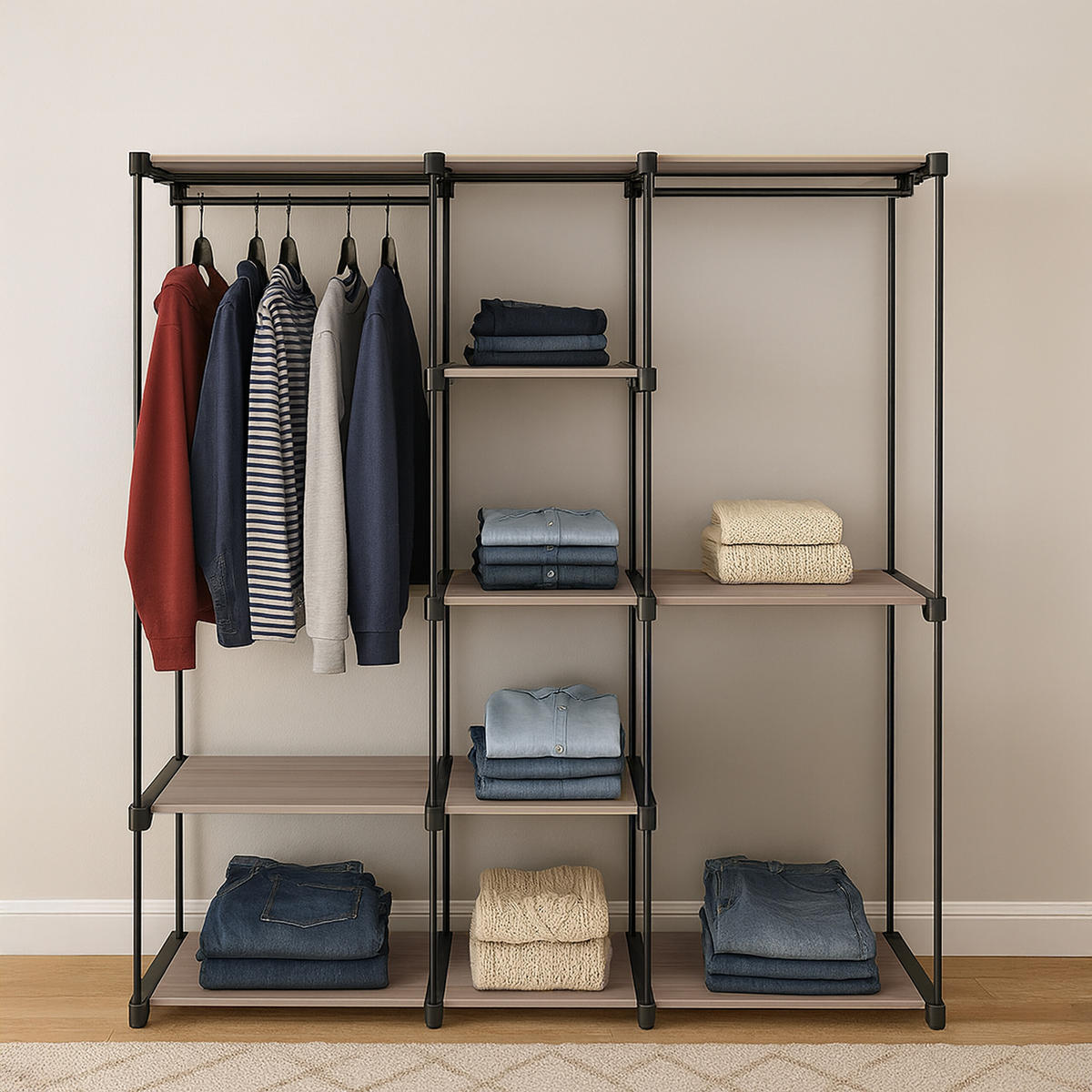 GARDEROBE - Braun, Kunststoff/Metall (182/182/43cm) - Relaxdays