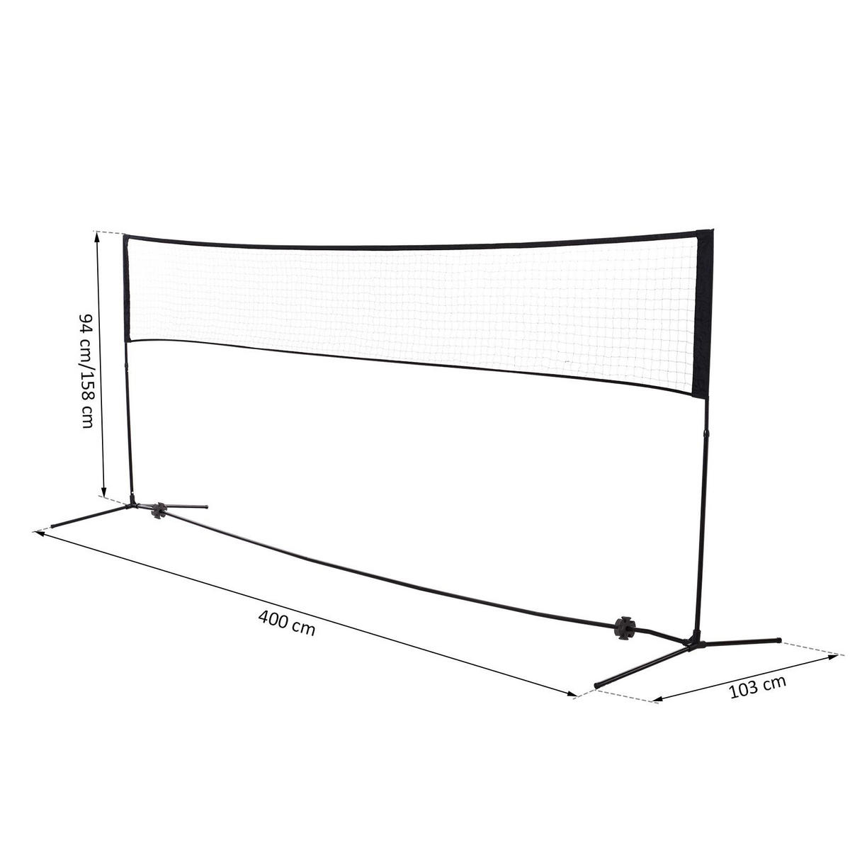 BADMINTONNETZ, PE-Netz, Schwarz, B400 x T103 cm x H94-158 cm - Schwarz, Metall (103/400cm) - HOMCOM