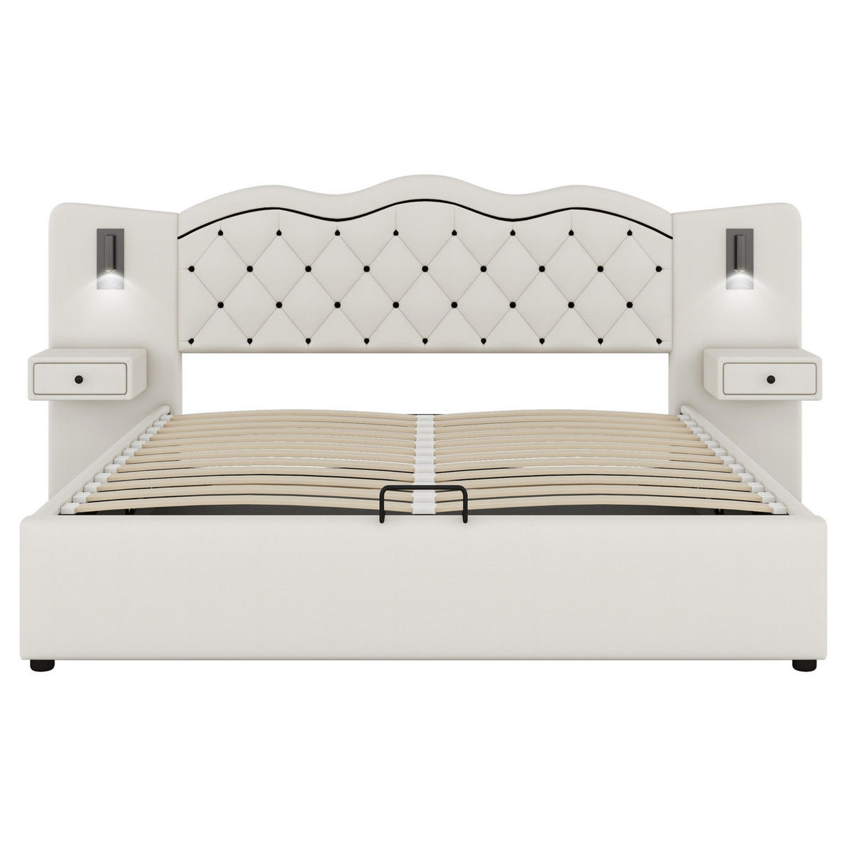 POLSTERBETT 180/200 cm Beige mit Stauraum, USB-Anschlüssen und Beleuchtung - Beige, Textil (180/200cm) - Flora Grace