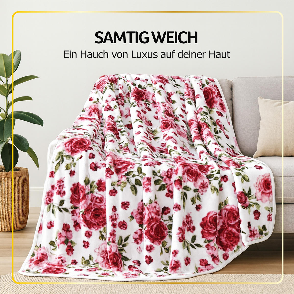 KUSCHELDECKE XXL 240x200 cm Rosen-Motiv Weiß - Weiß, Textil (200/240cm) - Bestlivings