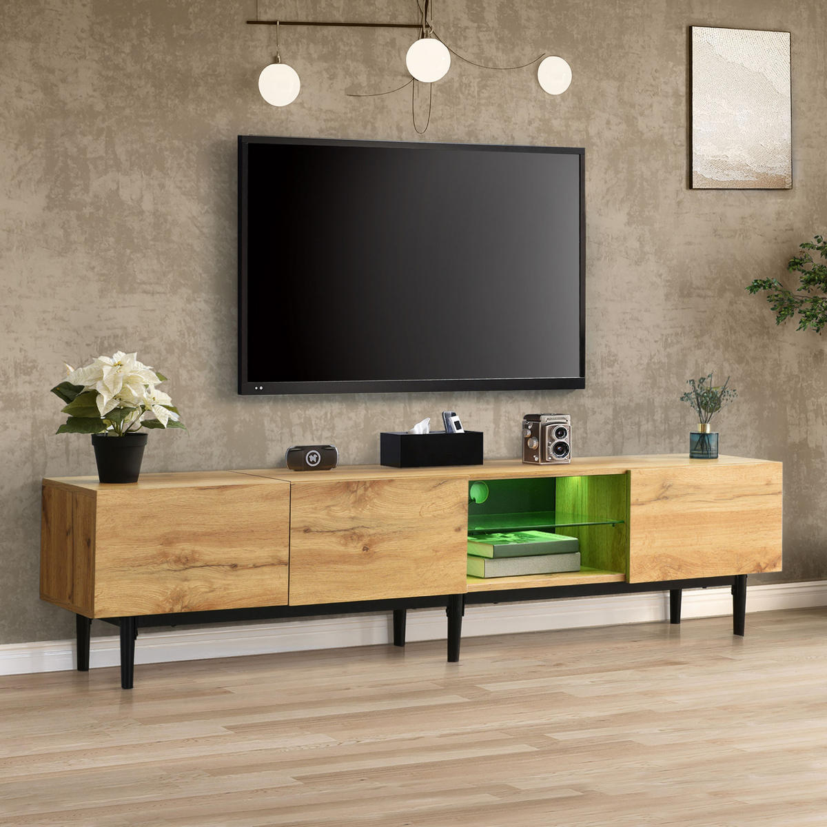 TV-ELEMENT mit LED 175 x 31 x 41 cm MDF Light Oak - Braun, Holzwerkstoff (31/41/175cm) - Beauniv